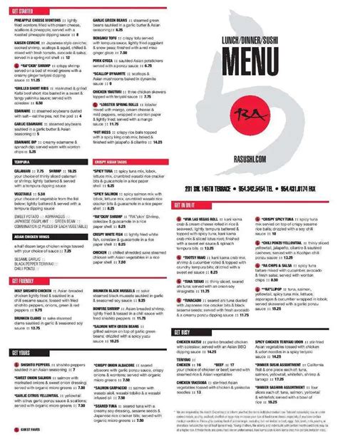 ra sushi bar menu