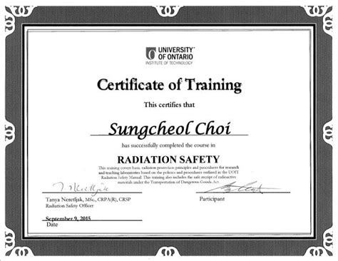 Radiation Training Certificate