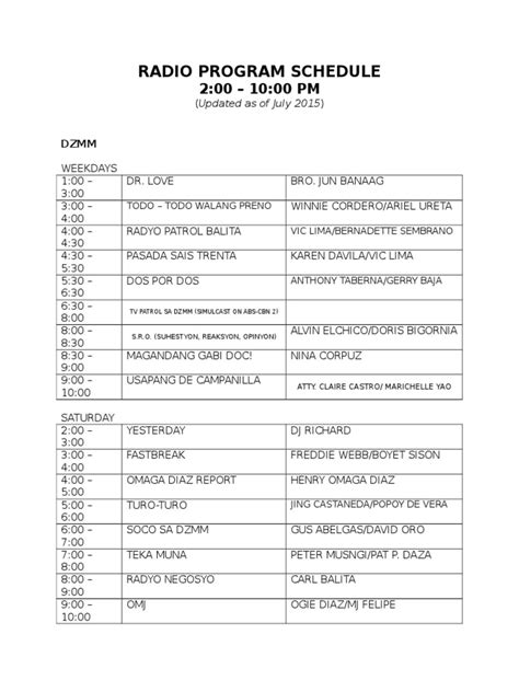 Radio Program Schedule Template