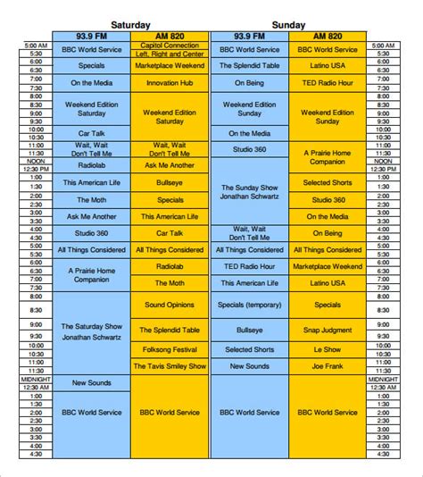 Radio Program Schedule Template