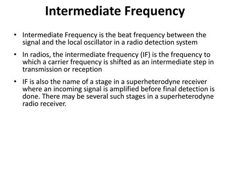 Radio Receiver Intermediate Frequency