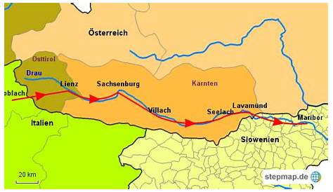 Drau-Radweg von Aschau - Landkarte für Europa
