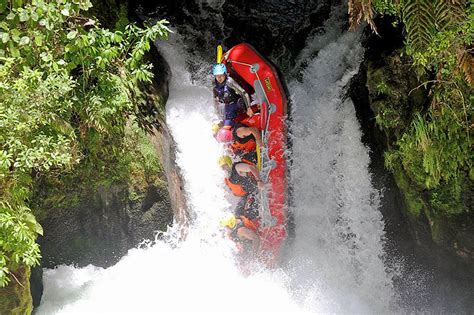 A raft from River Rats Rafting pauses after going off the 7 meter (21