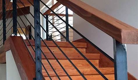 Railing Design Steel With Wood Side Mounted Stainless Rod For