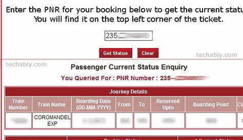 Railway Enquiry Ticket Checking IRCTC PNR Status PNR Status Check