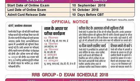 Railway Group D exam Schedule 2018 Railway Group D Exam