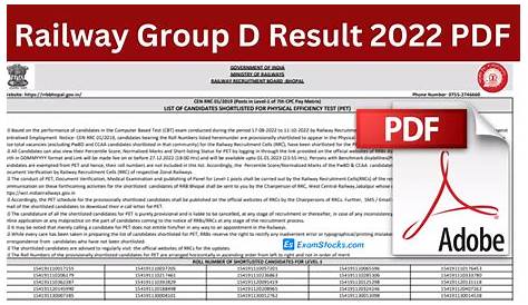 Railway Group D Result List Pdf Answer Key 2018 PF File ownload