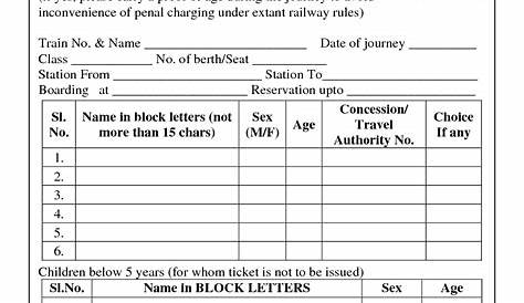 Railway Ticket Booking Reservation Form Train / Cancellation PDF Indian