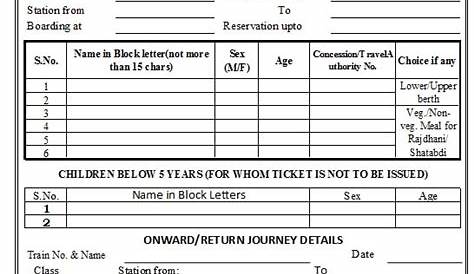 Railway Ticket Form In Hindi dian Reservation All Zones
