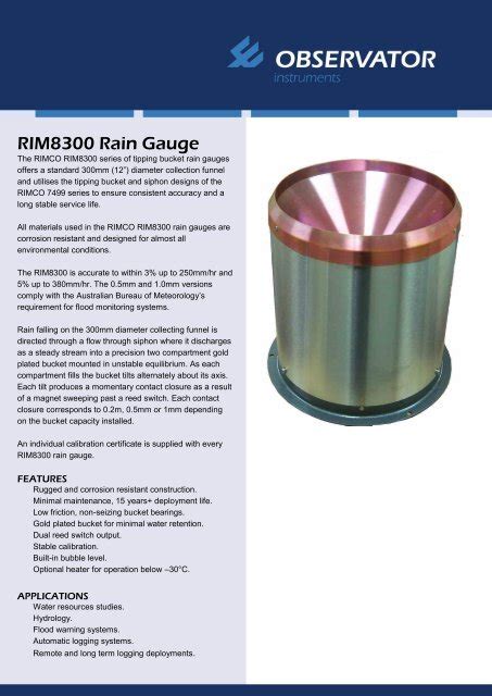 Rain Gauge Specifications