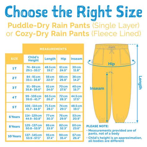 Rain Pants Sizing