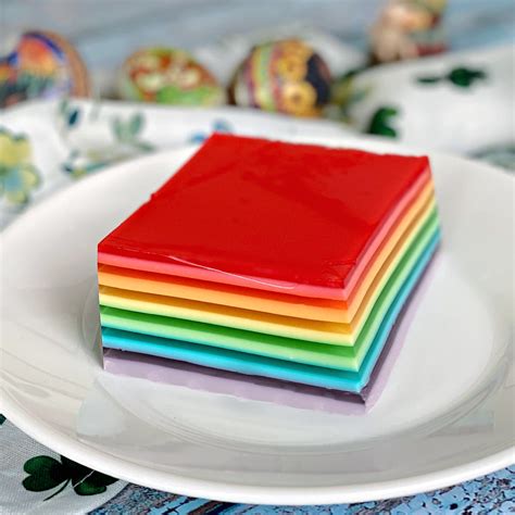 Rainbow Jello made using the instructions here