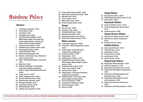 rainbow palace menu
