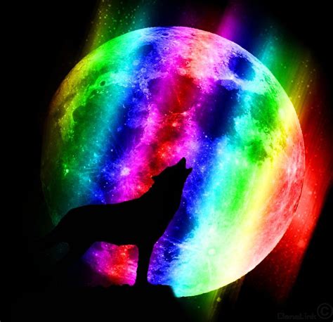 rainbow wolf to the moon