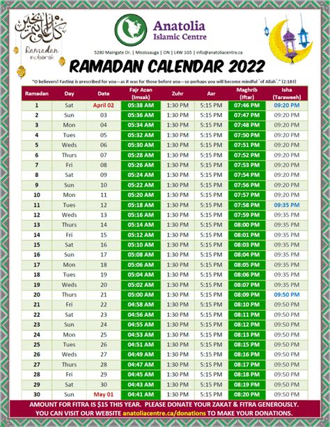 ramadan fasting schedule 2022