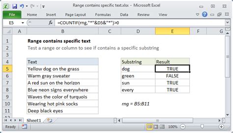 Range Contains Specific Text Excel
