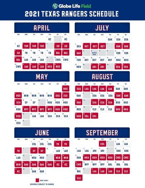 rangers baseball schedule printable