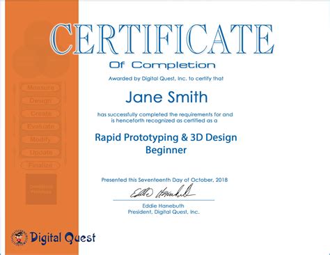 rapid prototyping and design certificate