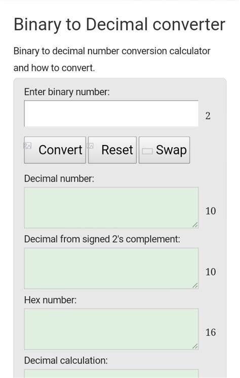 Rapidtables Binary Calculator