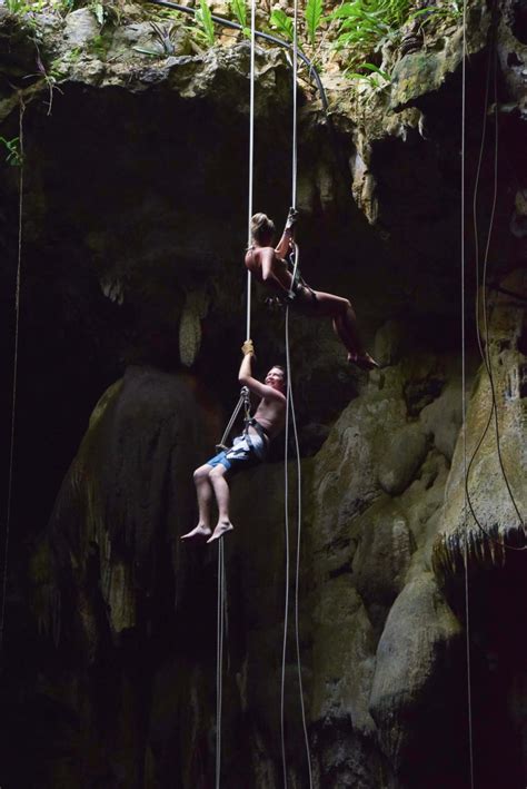 rappelling into cenotes