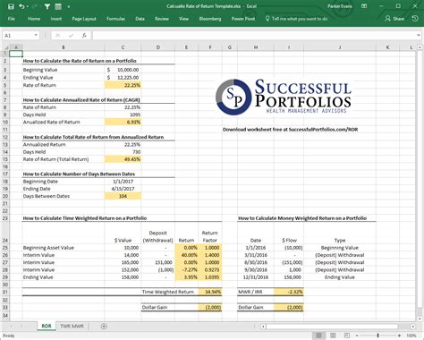 rate of return excel template