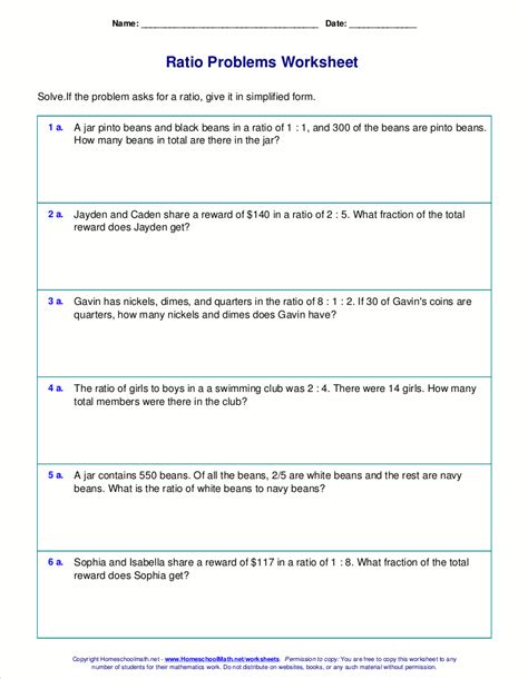 Free worksheets for ratio word problems