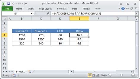 ratio between two numbers in excel