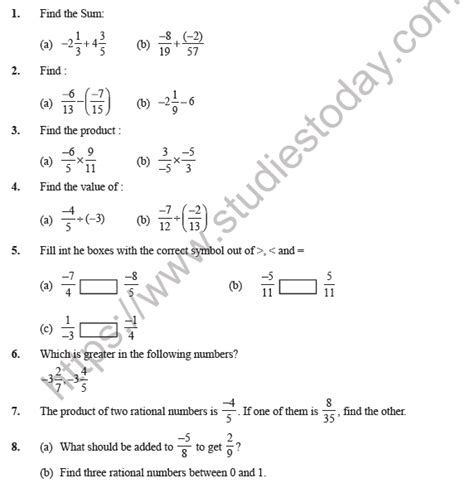 rational numbers examples for class 7