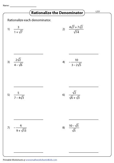 rationalizing the denominator worksheet
