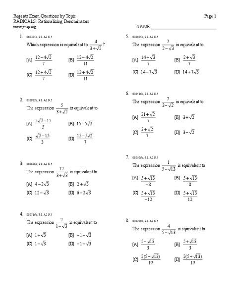 rationalizing the denominator worksheet class 9