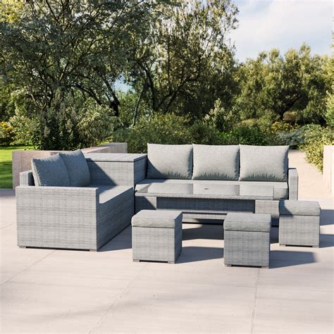 Rattan Corner Sofa Set With Adjustable Table