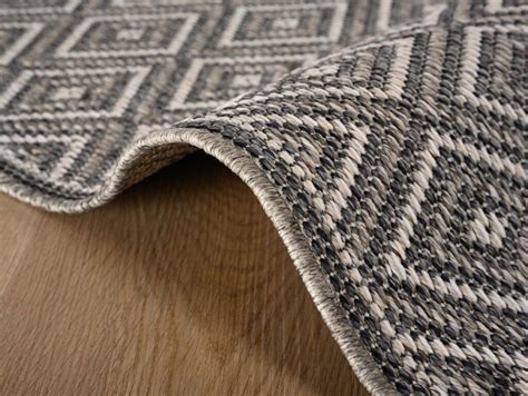 Shaggy Wohnzimmer Teppich Rauten Creme Blau TeppichCenter24