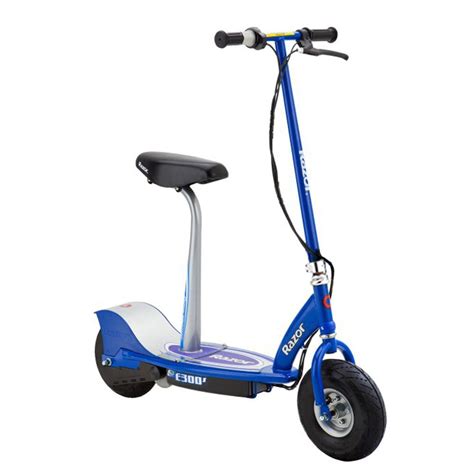 razor blue electric scooter with seat