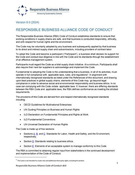 rba code of conduct version 7.1
