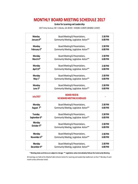 rbc board meeting dates