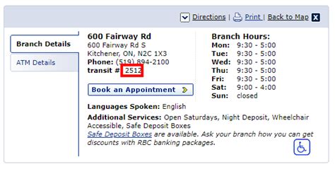 rbc branch transit number 5 digits