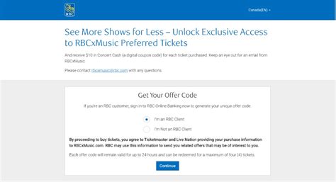 rbc music tickets code