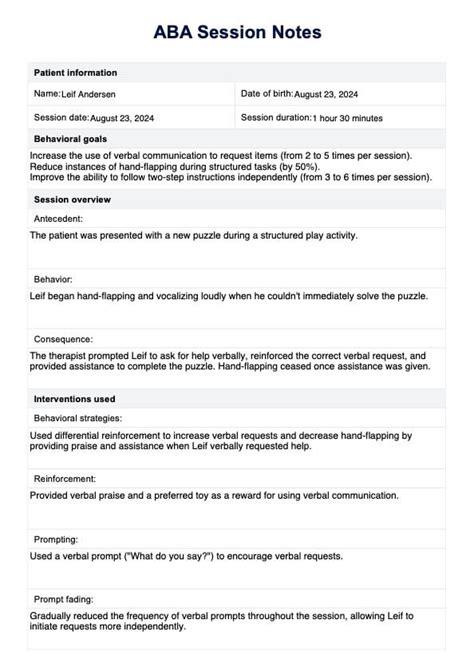 rbt aba session notes examples