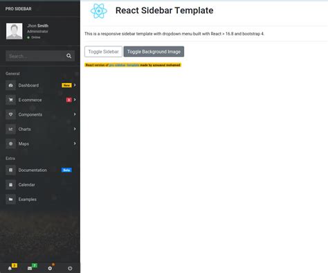 React Collapsible Sidebar Example