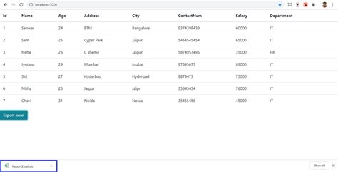 react export table to excel example
