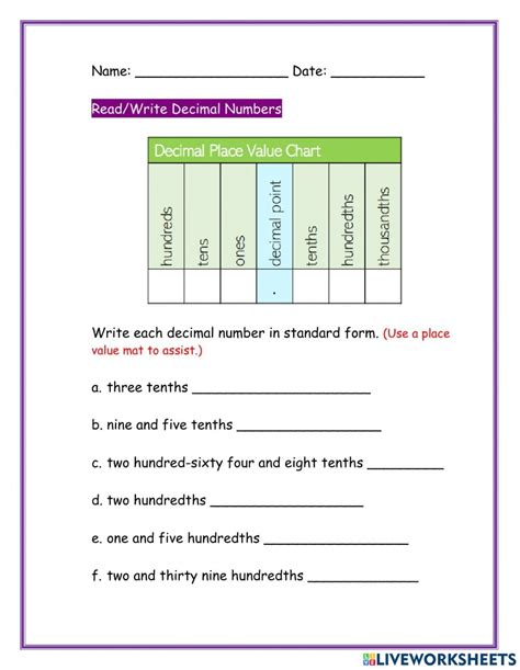 Read And Write Math Worksheet