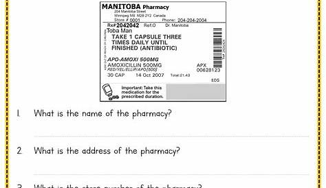 Reading Medication Labels Worksheet