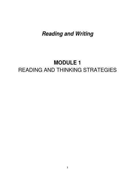 Reading And Writing Module 1 Reading And Thinking Strategies