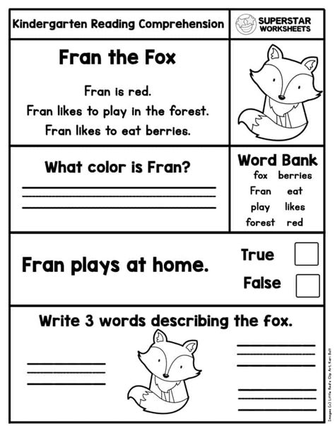 reading comprehension activity page