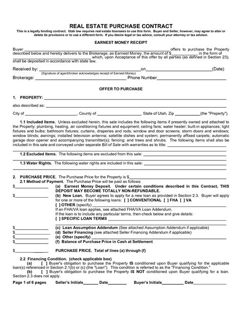 real estate sales agreement forms sample