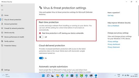 real time protection disabled windows 11