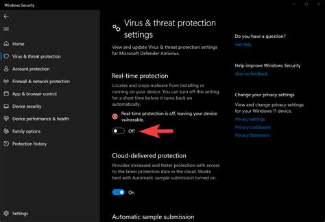 real time protection windows 11 disable