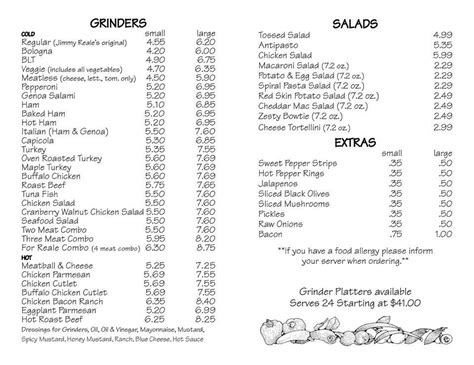 Reales Grinders Westerly Menu