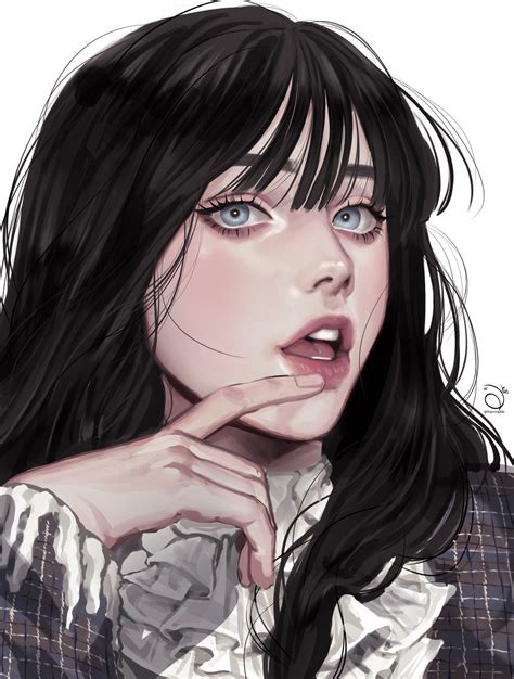 realistic anime girl with black hair