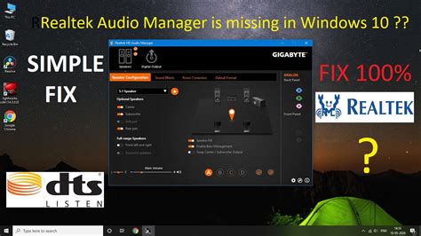 realtek hd audio manager missing windows 10